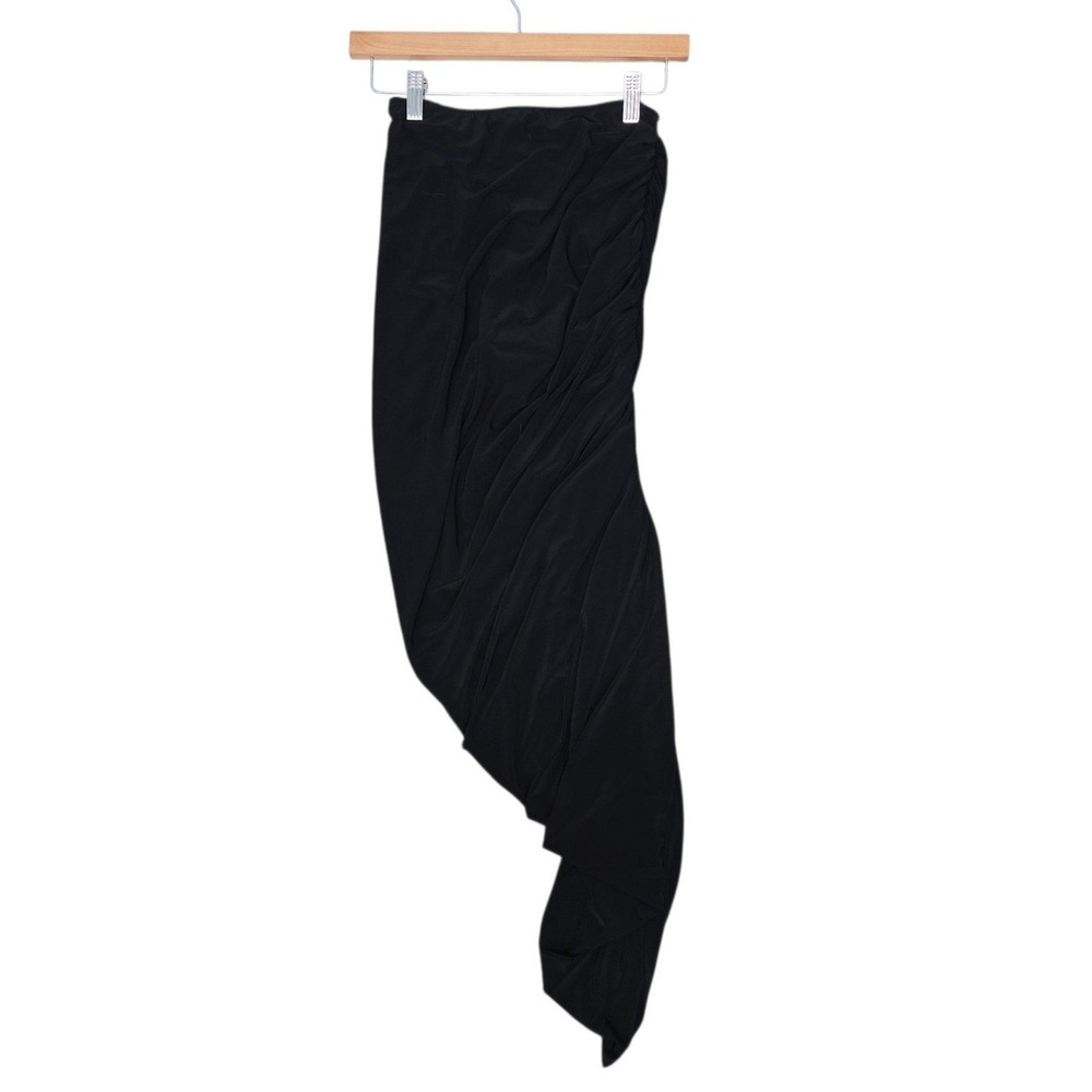 Norma Kamali Diana Long Skirt Black Ruched Asymmetrical Womens Size XS/29 - Picture 3 of 8